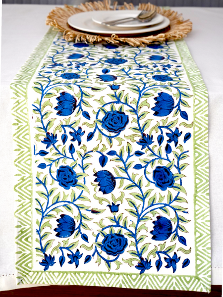 Blue Rose Garden Table Runner