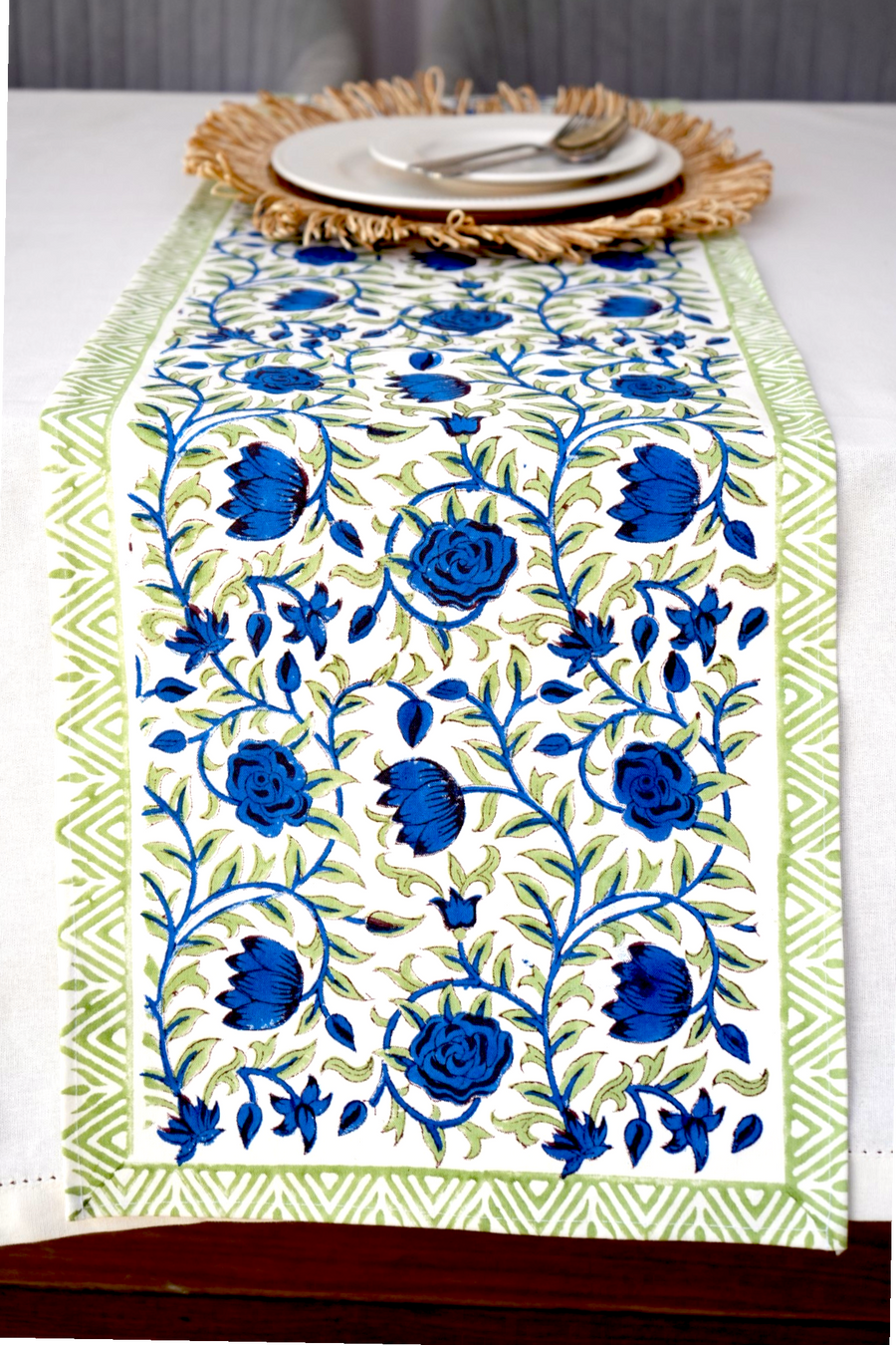 Blue Rose Garden Table Runner