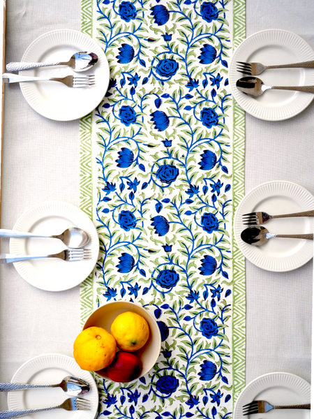 Blue Rose Garden Table Runner