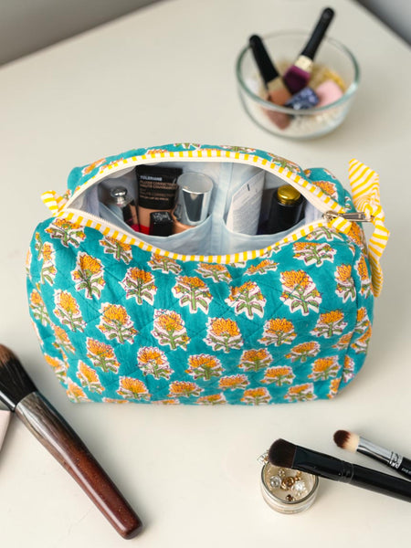 Quilted Pouch in Teal Tropicana