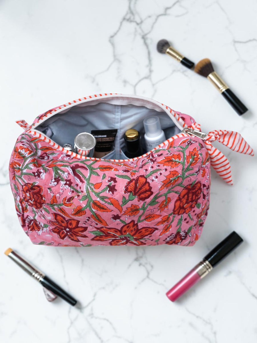 Quilted Pouches in Pink Fiesta Floral