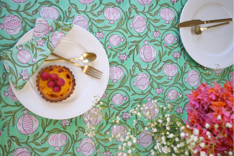 Turquoise Pomegranate Grove Tablecloth