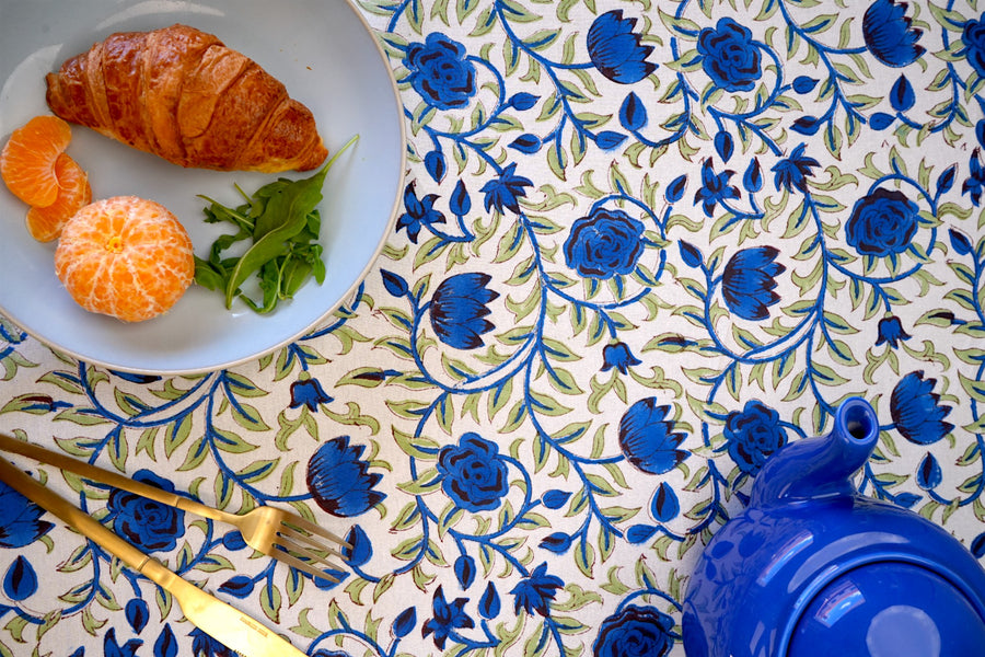 Blue Rose Garden Tablecloth