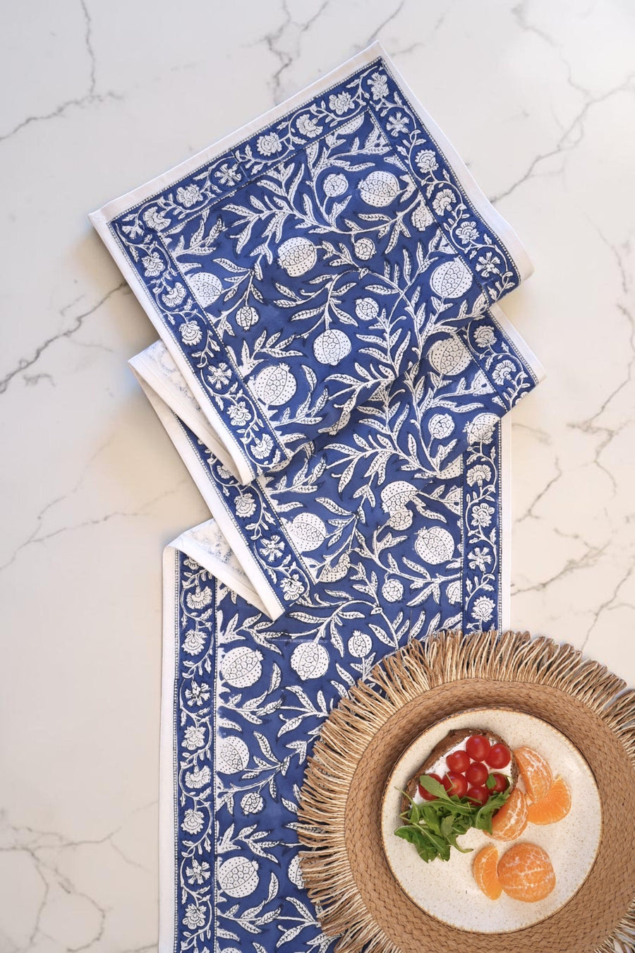 Ocean Blue Pomegranate Table Runner