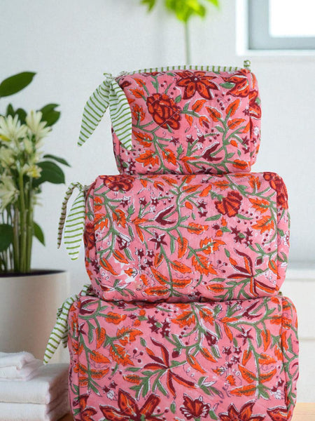 Quilted Pouches in Pink Fiesta Floral