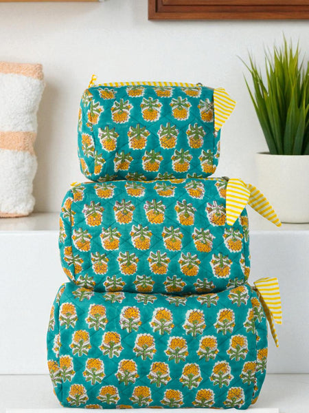 Quilted Pouch in Teal Tropicana