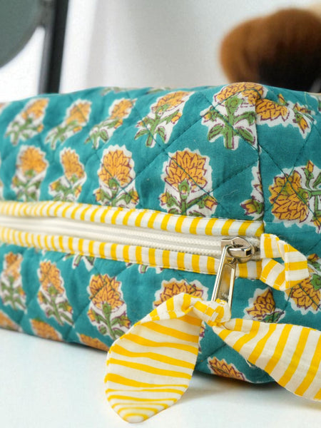 Quilted Pouch in Teal Tropicana