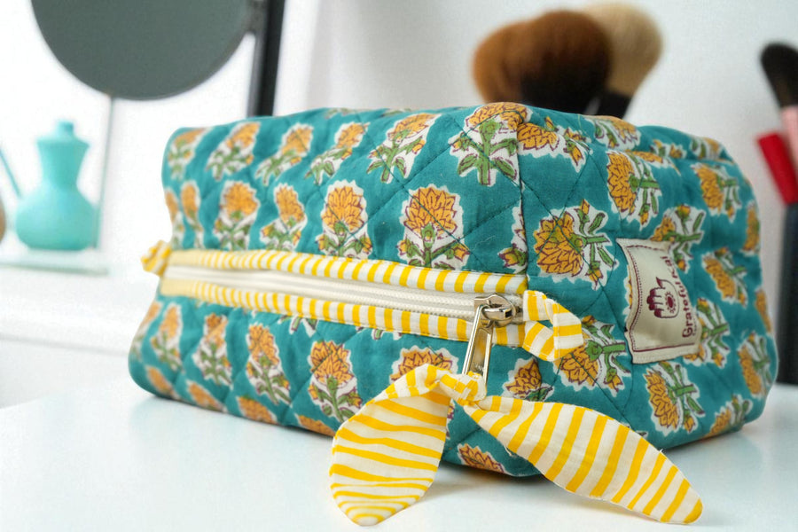 Quilted Pouch in Teal Tropicana