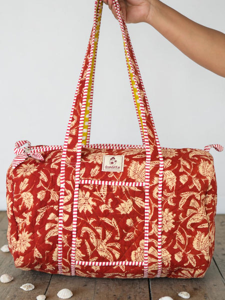Quilted Duffle Bag in Ruby Vine