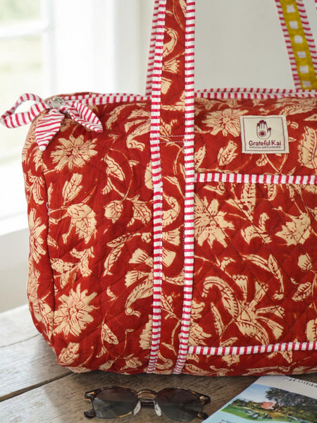 Quilted Duffle Bag in Ruby Vine