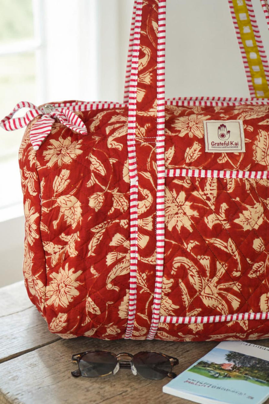 Quilted Duffle Bag in Ruby Vine