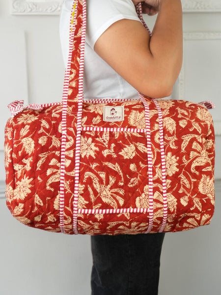 Quilted Duffle Bag in Ruby Vine