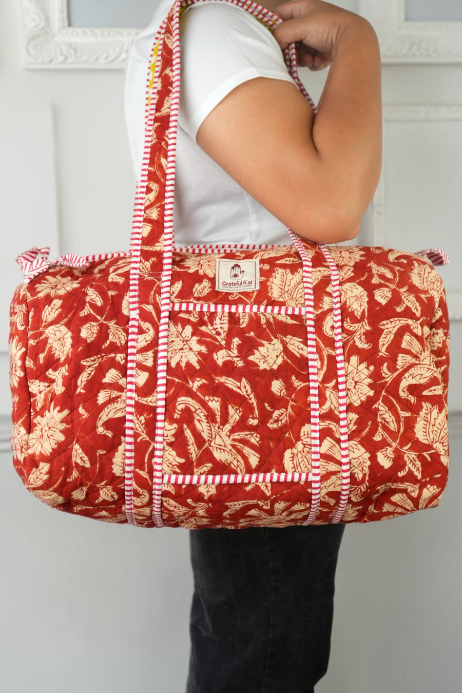 Quilted Duffle Bag in Ruby Vine