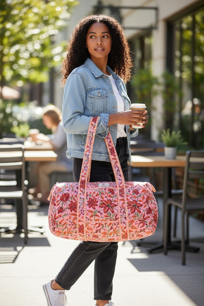 Quilted Duffle Bag in Pink Fiesta Floral