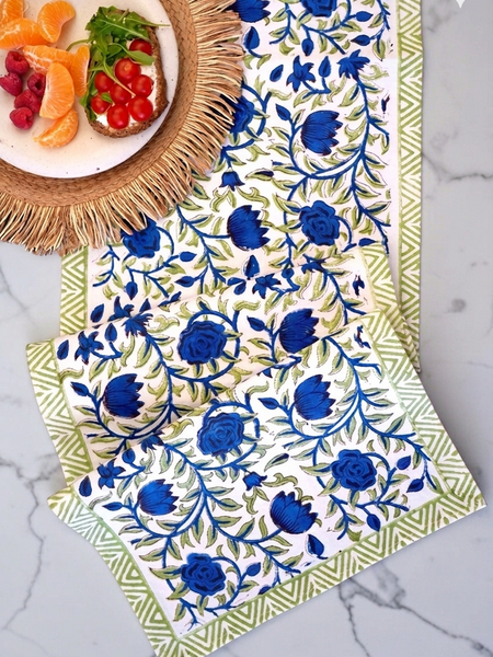 Blue Rose Garden Table Runner