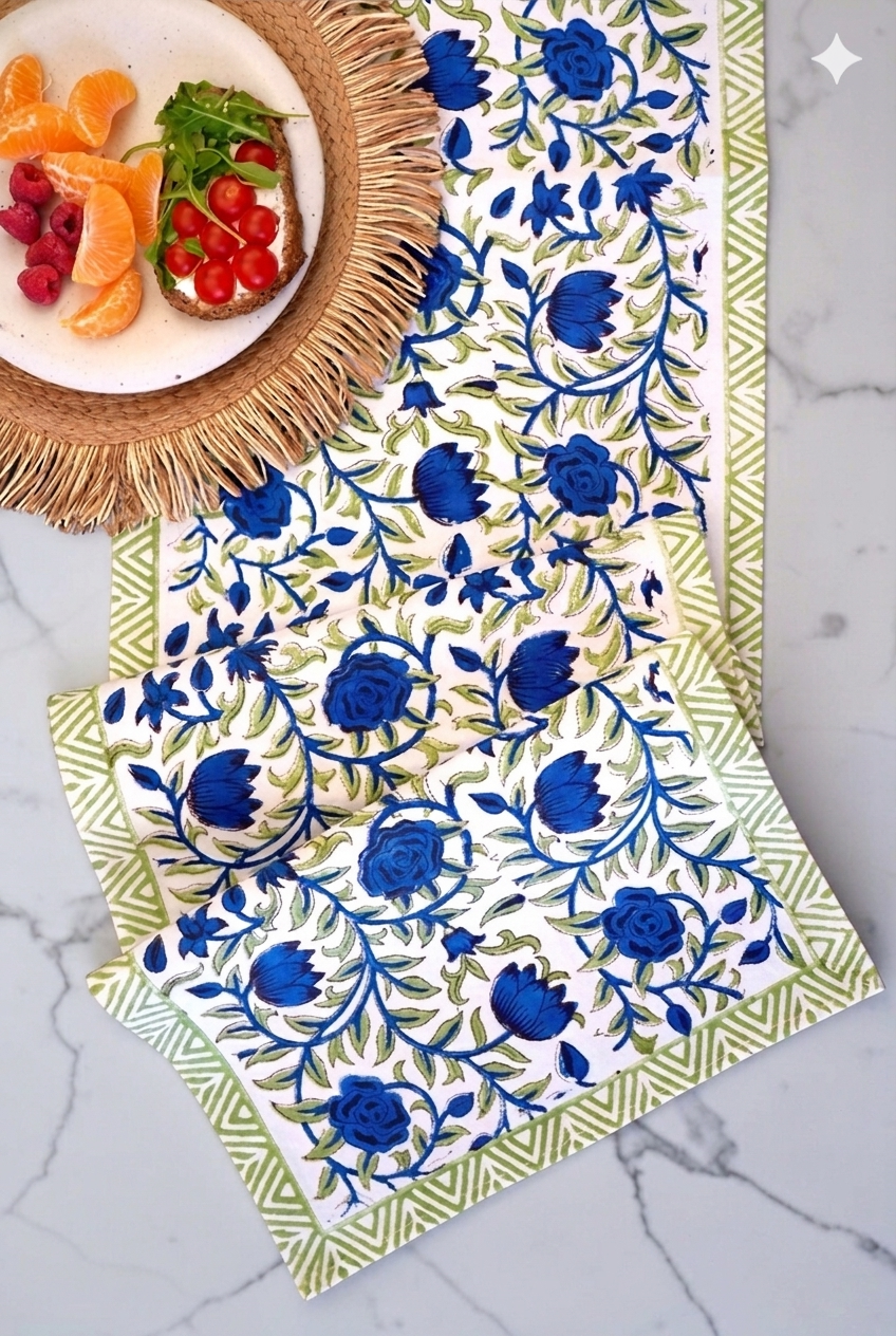 Blue Rose Garden Table Runner